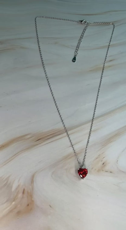 925 Sterling Silver Red Heart Solitaire Necklace