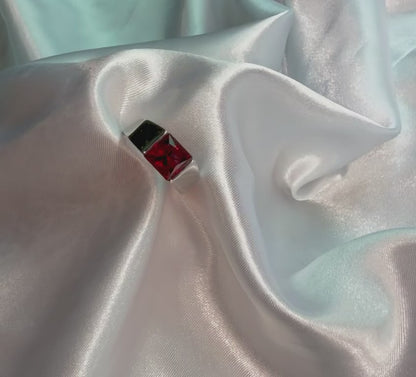 Crimson Royale 925 Sterling Silver Men’s Ring – Red Corundum Square Signet Design
