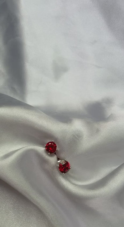 925 Sterling Silver Red Zircon Stud Earrings 6mm