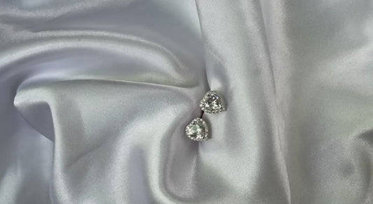 925 Sterling Silver Heart Cut Halo Stud Earrings