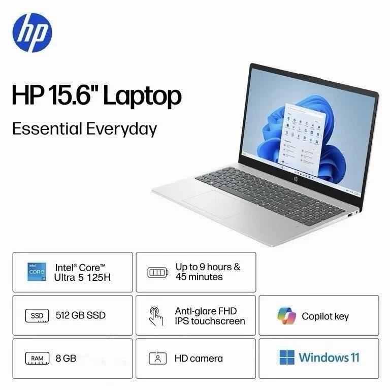 HP 15.6 inch Touchscreen Laptop Intel Ultra 5 125H/8GB RAM/512GB SSD Silver